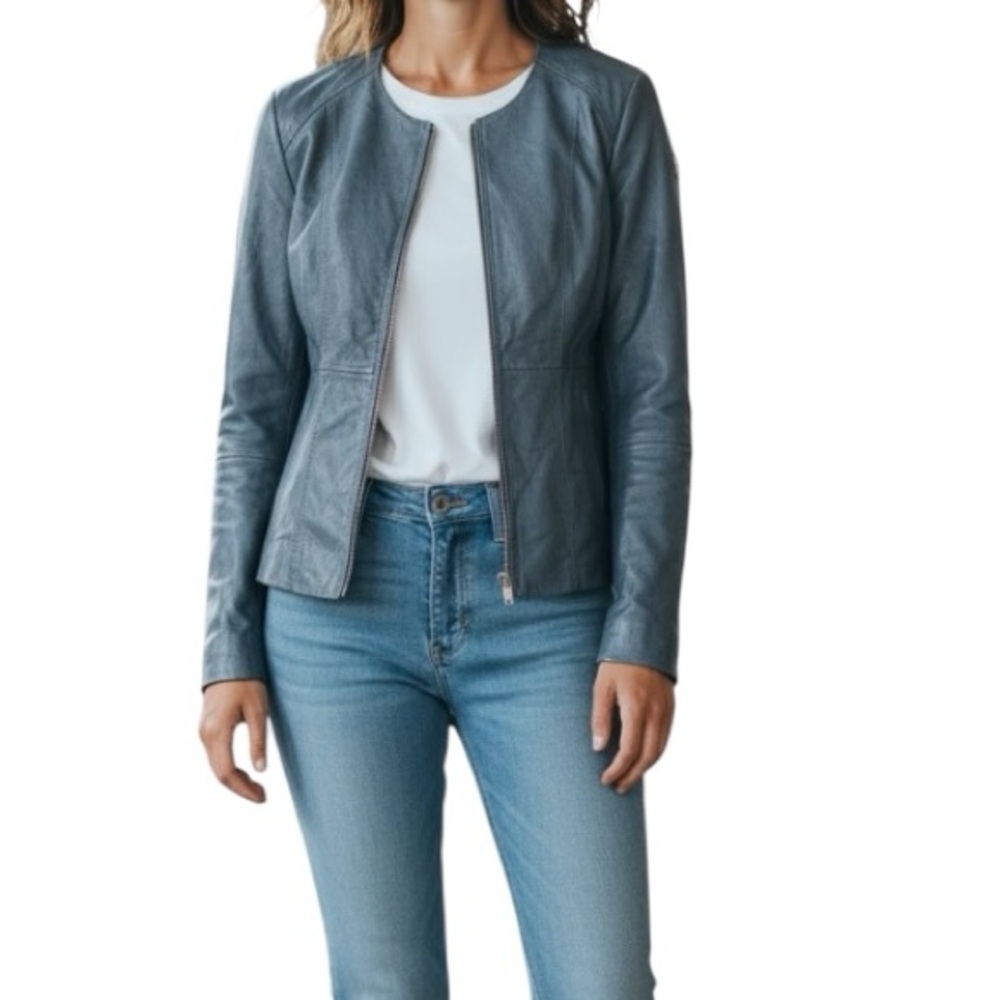 MAURITIUS Blue Lamb Leather Jacket